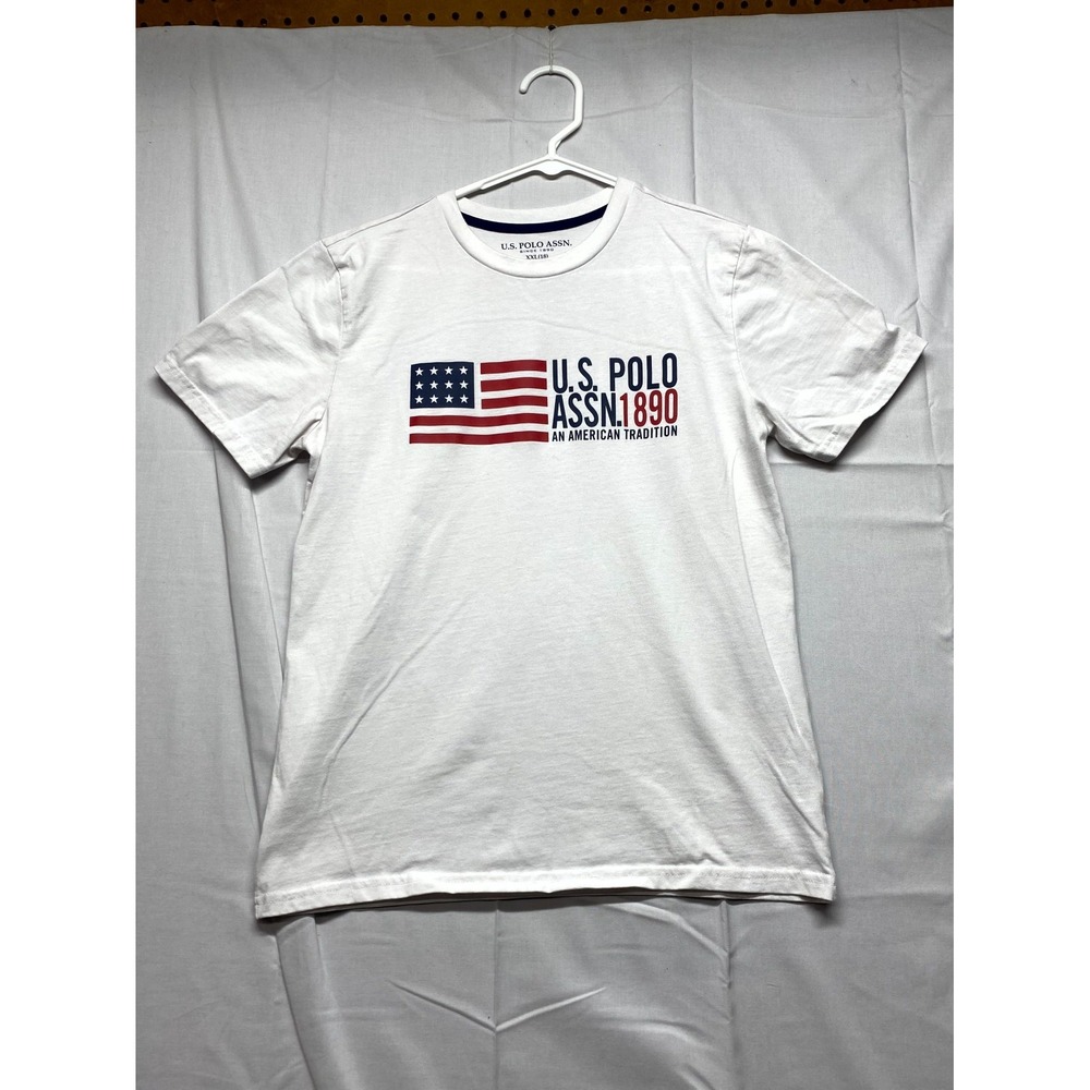 U.S. Polo Assn T Shirt Boys 2XL 18 White American Flag Graphic Short Sleeve